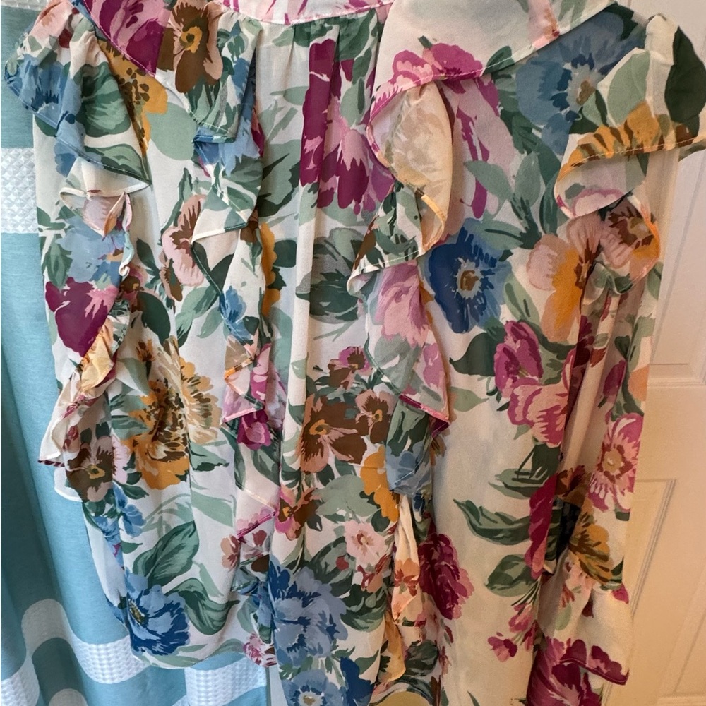 Aura Red Dress Boutique Multicolor Floral Ruffle Blouse - Picture 5 of 12